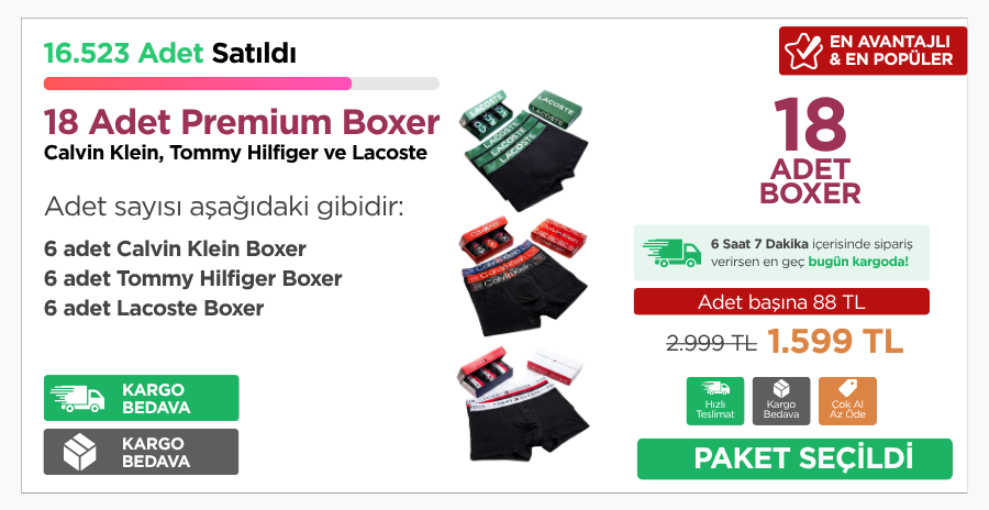 18 Adet Premium Boxer Paketi — Seçili — En Avantajlı